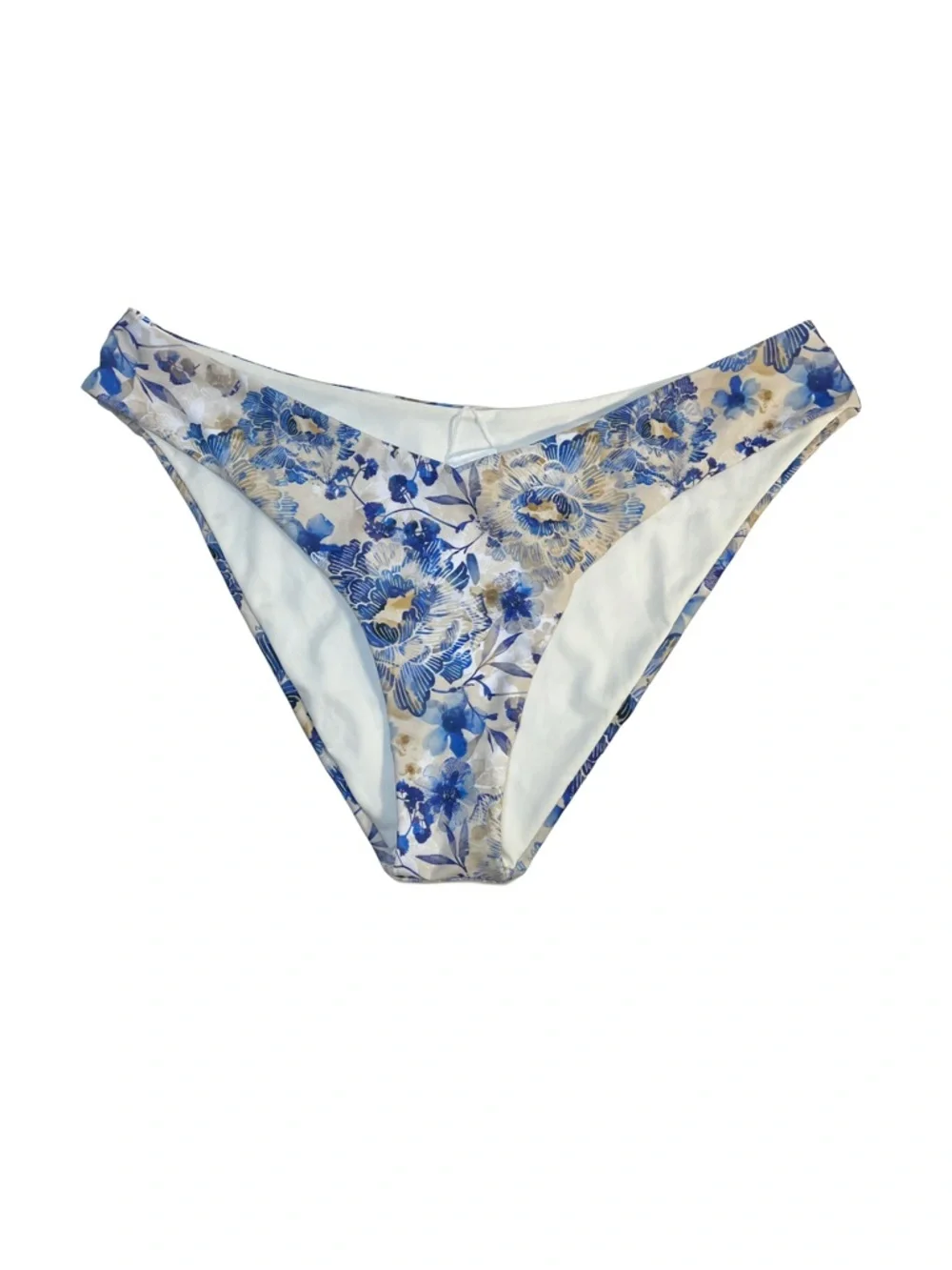 NWT Phax Floral Blue V-Front High Leg Bikini Bottom, size Large